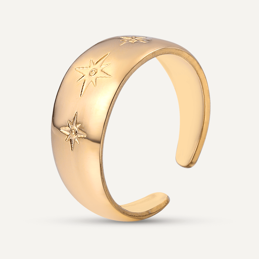 Vibes | Starry Night Wide Band Open Ring | 18K Gold-Plated