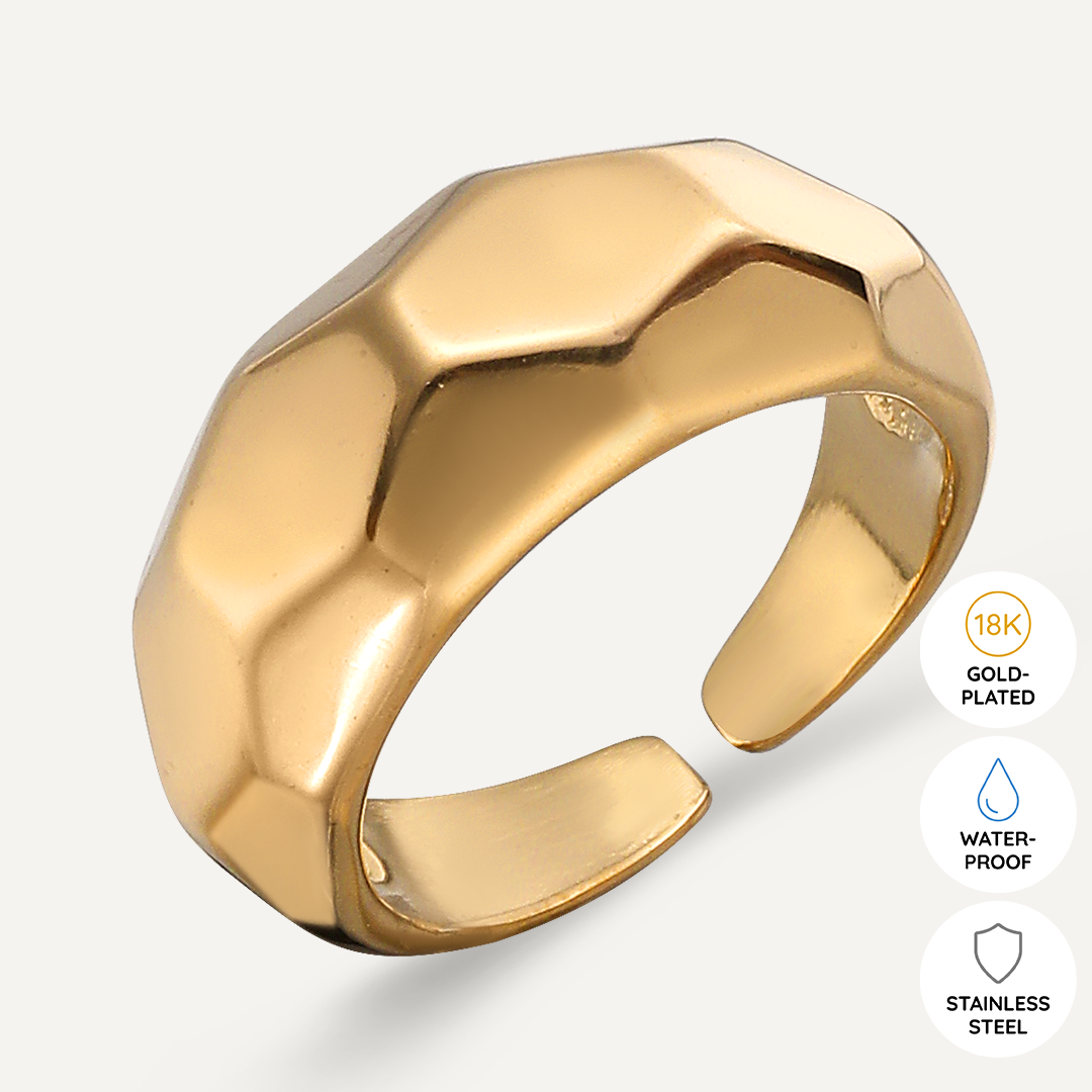 Vibes | Faceted Elegance Band Open Ring | 18K Gold-Plated