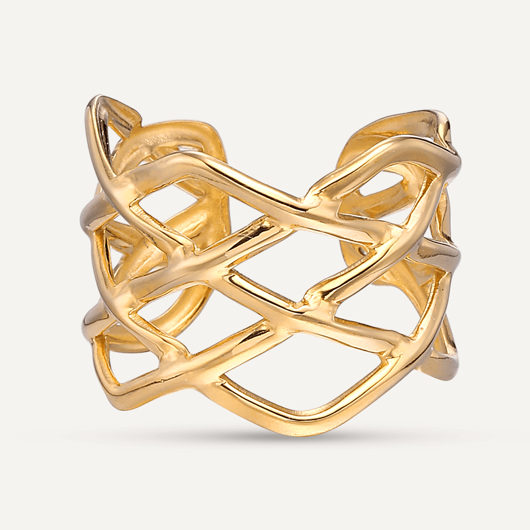 Vibes | Woven Grace Lattice Open Ring | 18K Gold-Plated