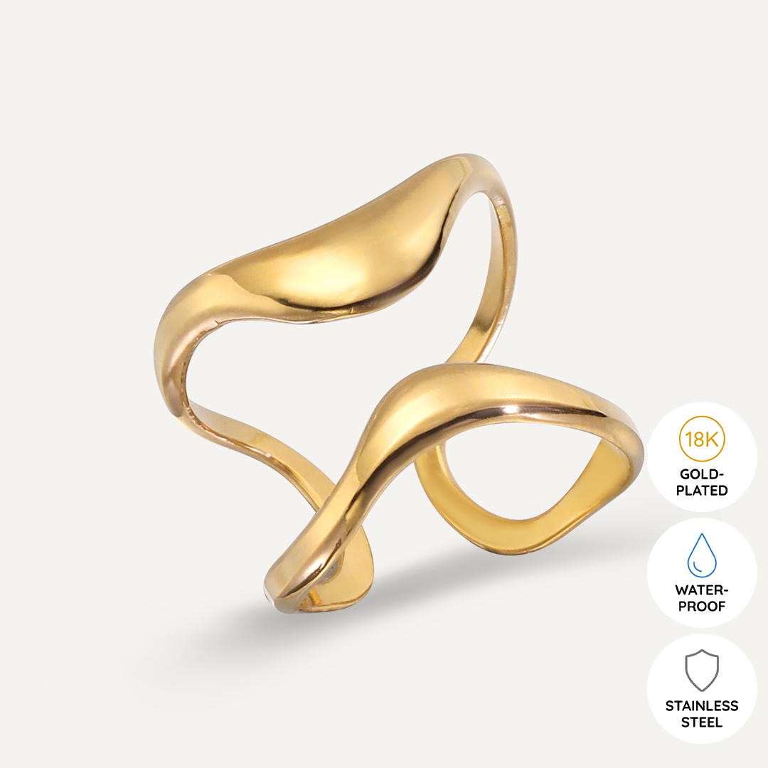 Vibes | Flowing Elegance Abstract Open Ring | 18K Gold-Plated