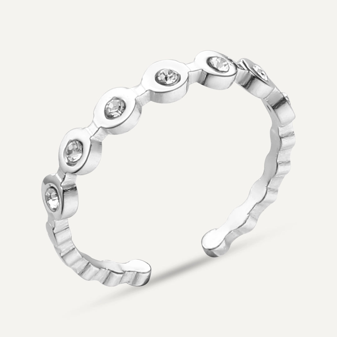 Vibes | Dazzling Dots Eternity Adjustable Ring | White Gold-Plated