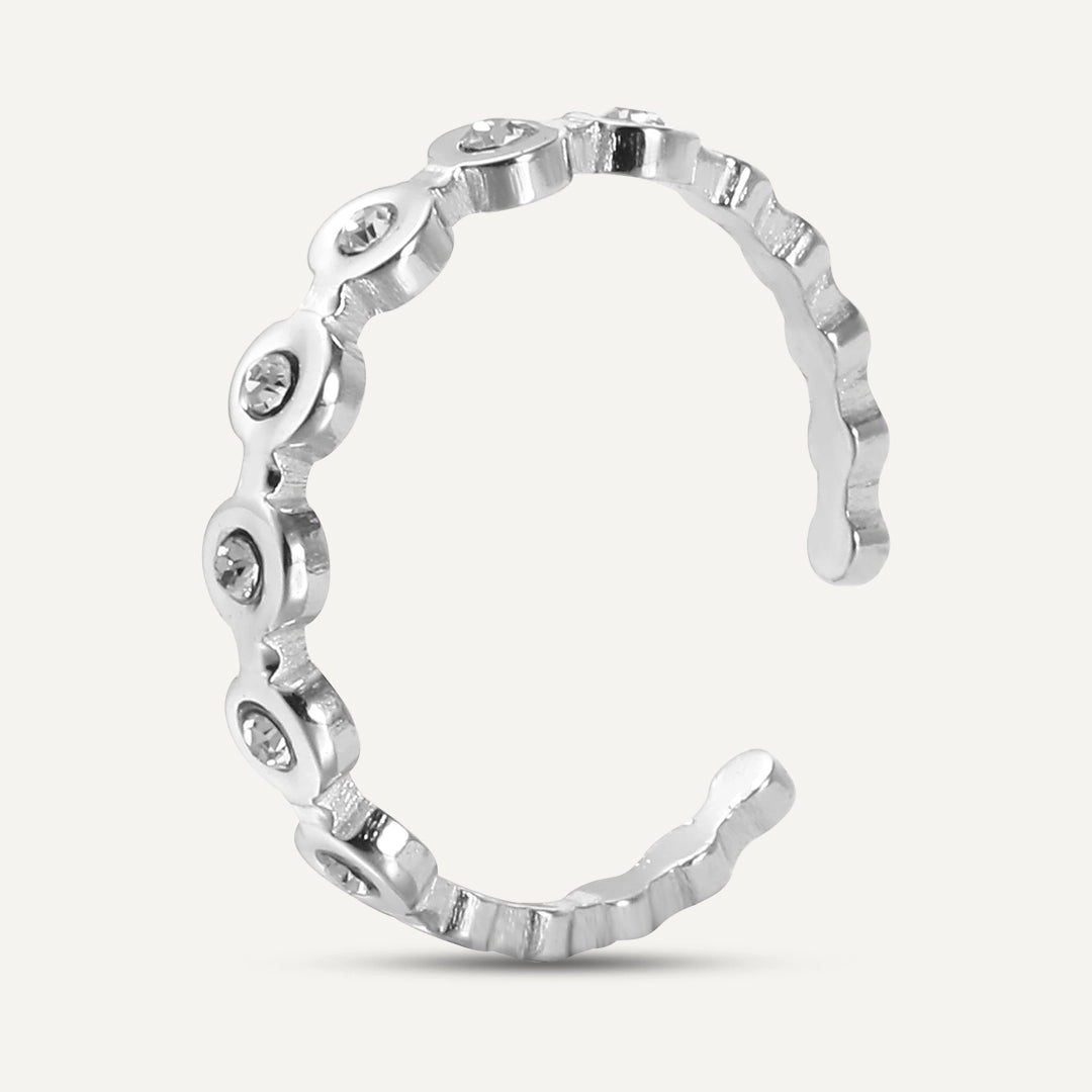 Vibes | Dazzling Dots Eternity Adjustable Ring | White Gold-Plated