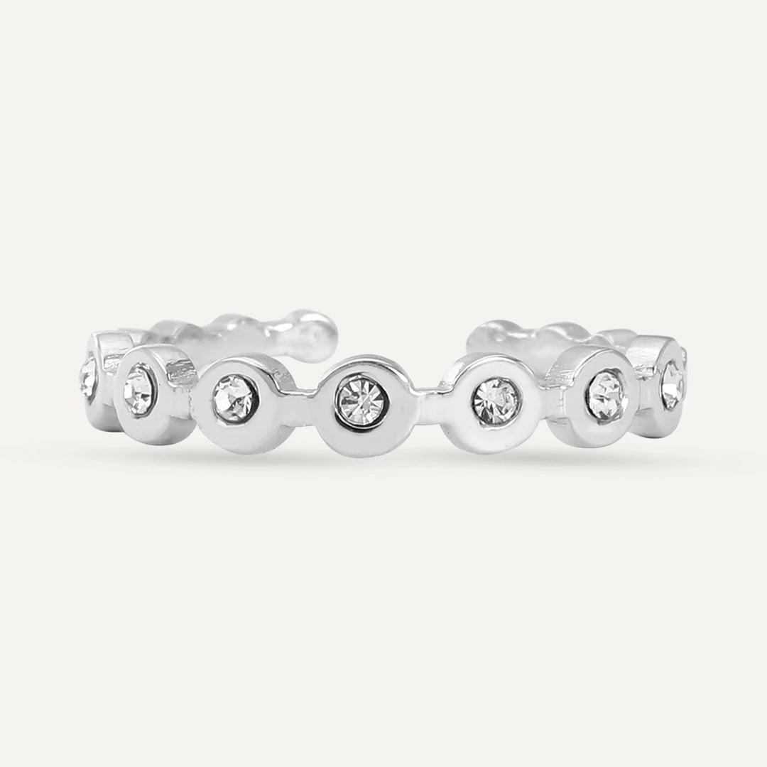 Vibes | Dazzling Dots Eternity Adjustable Ring | White Gold-Plated
