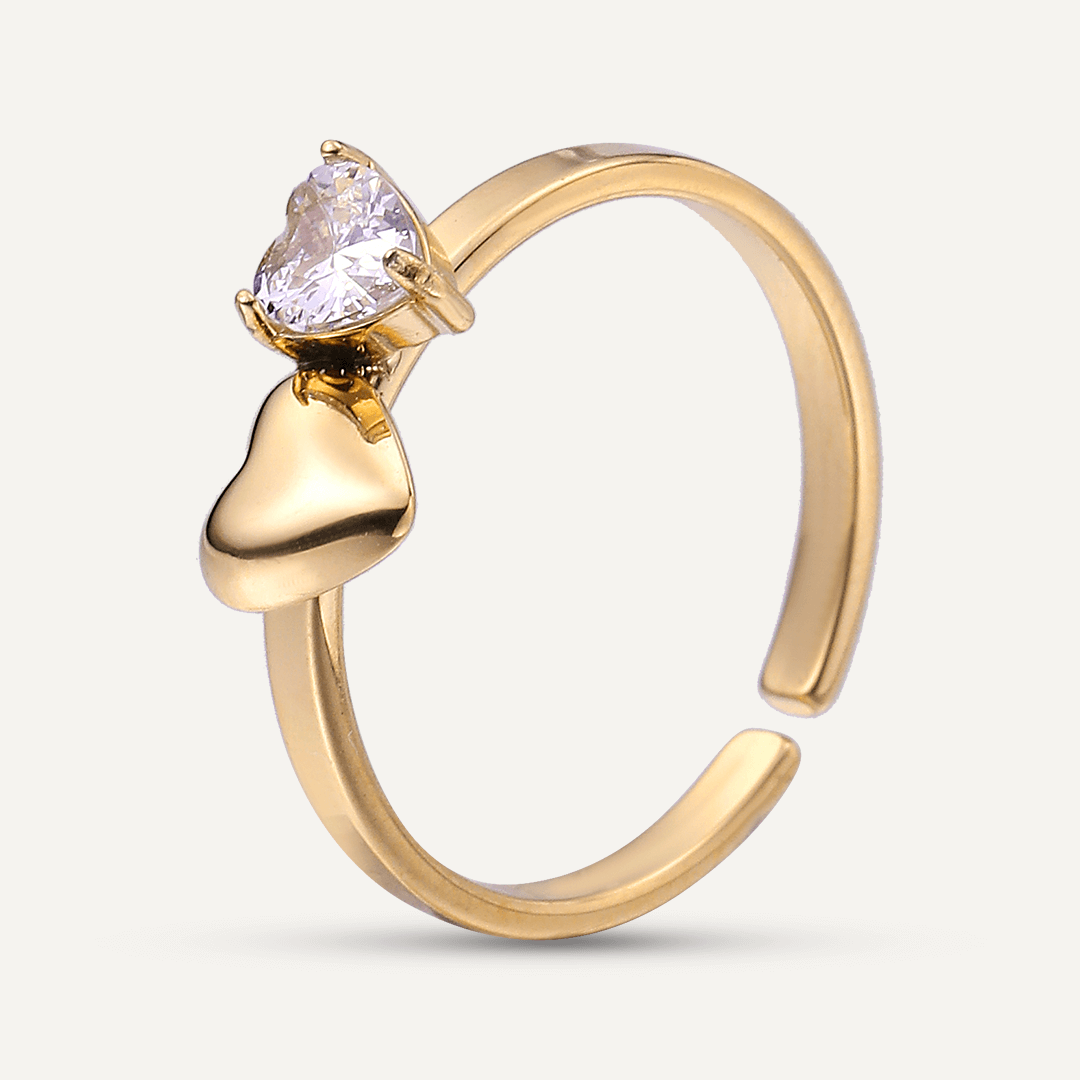 Vibes | Double Heart Romance Adjustable Ring | 18K Gold-Plated