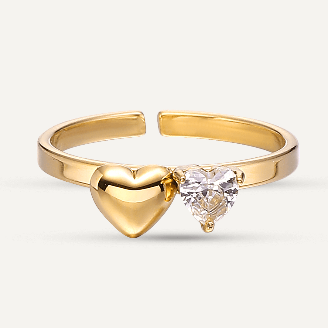 Vibes | Double Heart Romance Adjustable Ring | 18K Gold-Plated