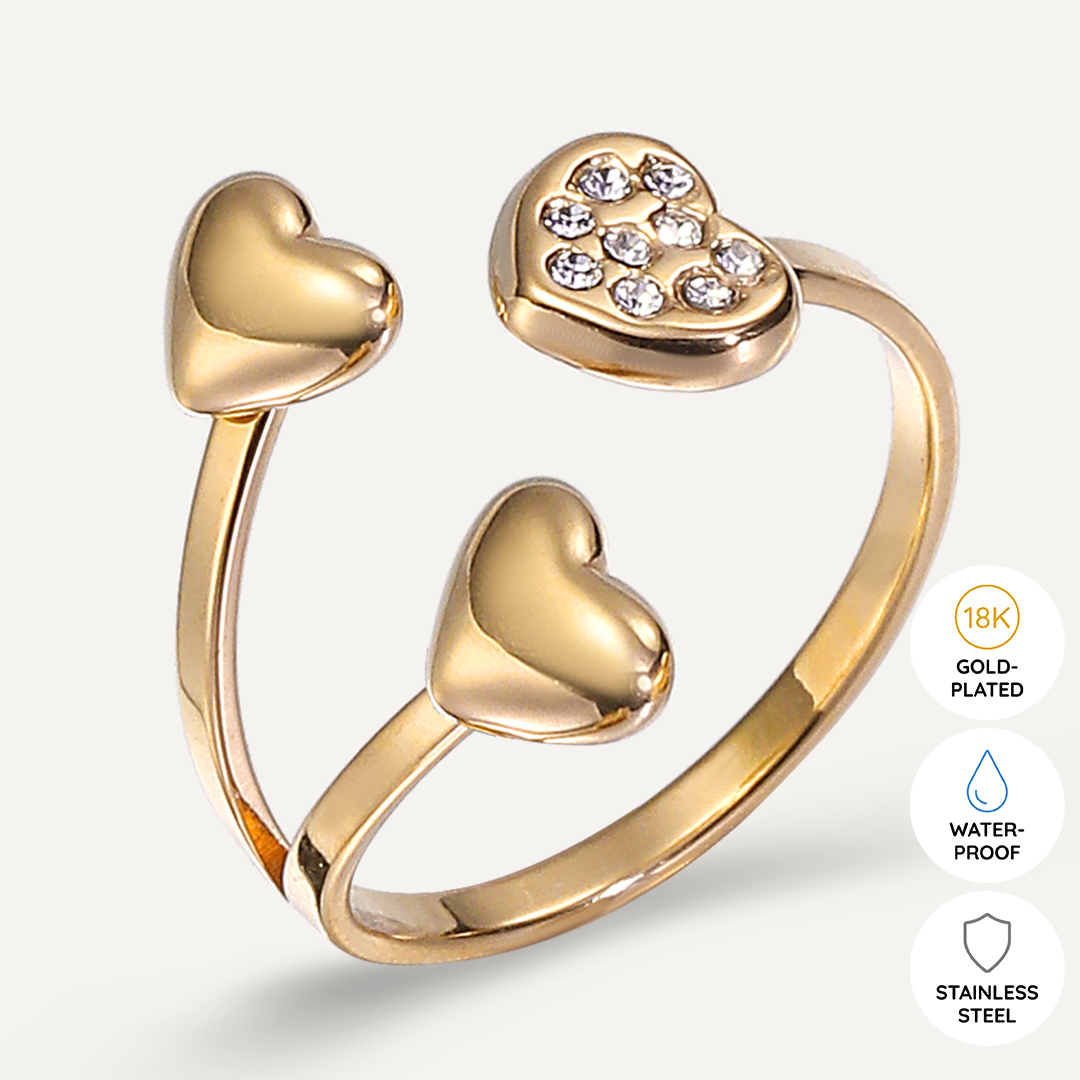 Vibes | Triple Heart Open Ring | 18K Gold-Plated