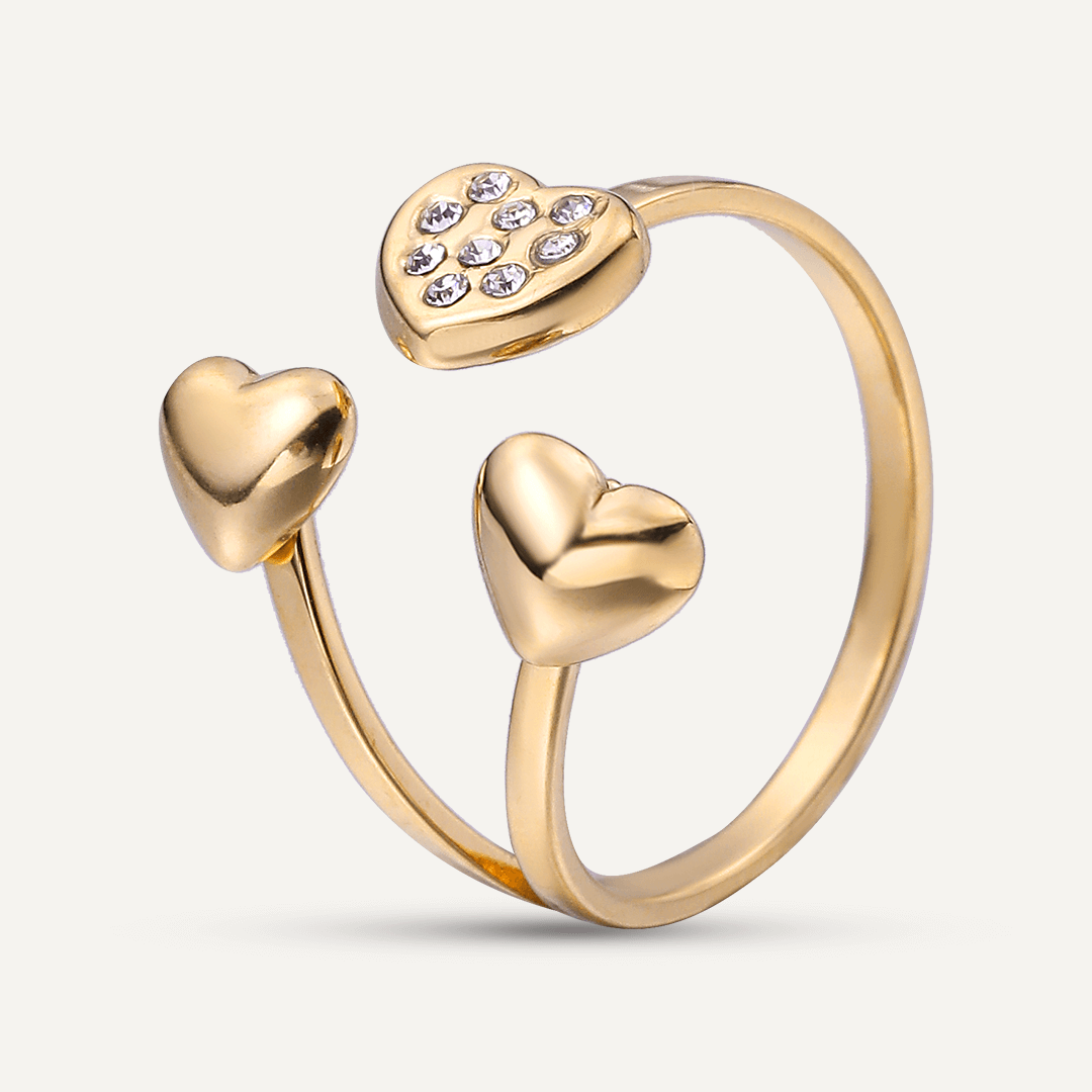 Vibes | Triple Heart Open Ring | 18K Gold-Plated