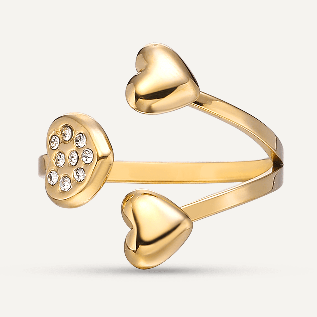 Vibes | Triple Heart Open Ring | 18K Gold-Plated