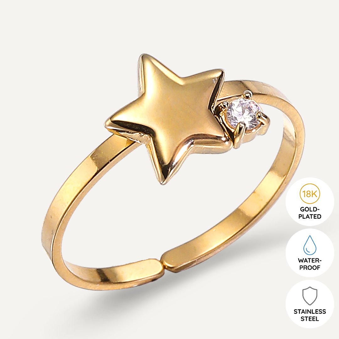 Vibes | Shooting Star Sparkle Adjustable Ring | 18K Gold-Plated