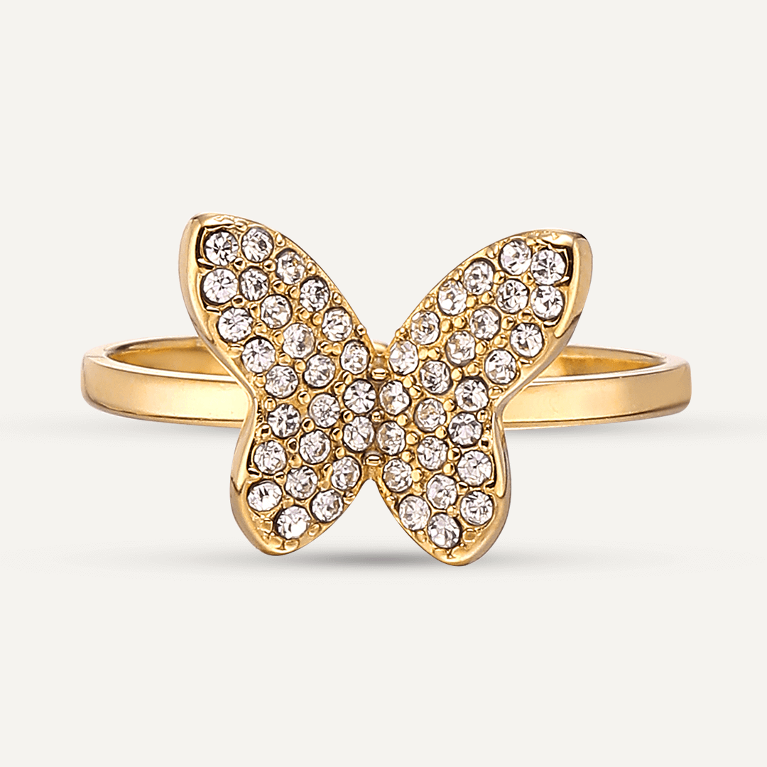 Vibes | Crystal Butterfly Delight Adjustable Ring | 18K Gold-Plated