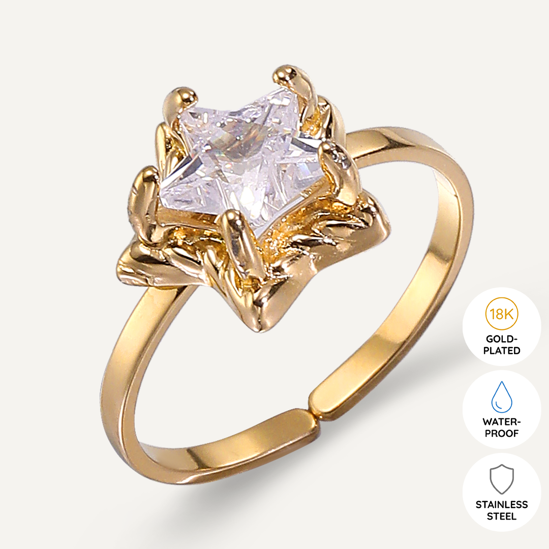 Vibes | Starlight Wonder Crystal Adjustable Ring | 18K Gold-Plated