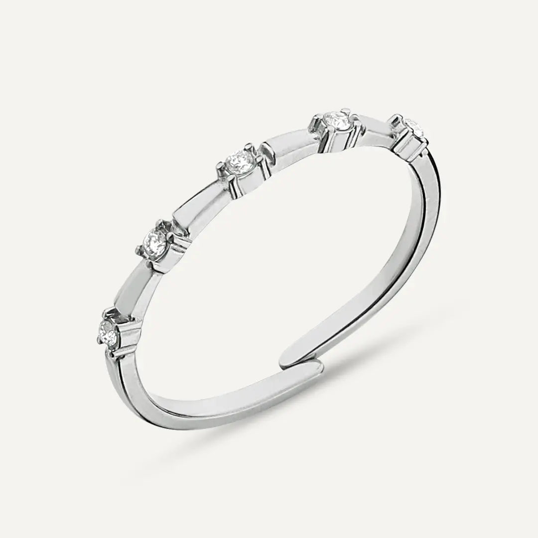 Vibes | Thin Crystal Dot Adjustable Ring | White Gold-Plated