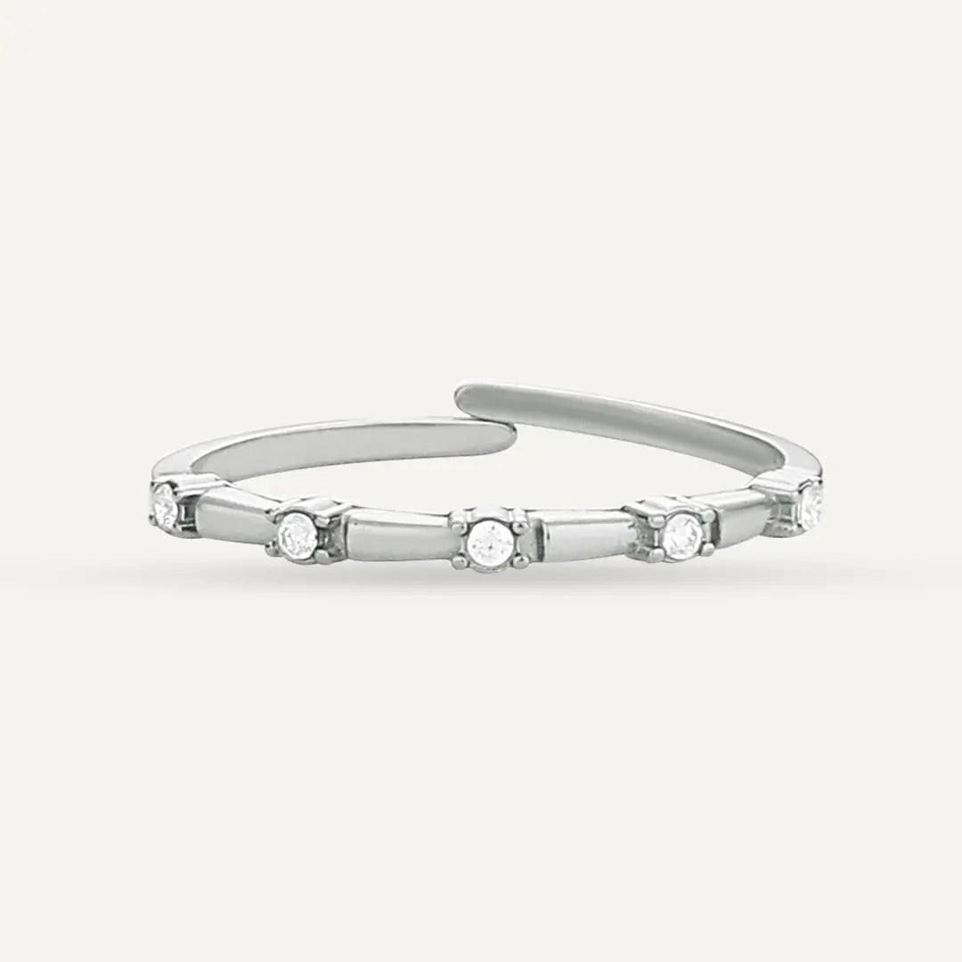 Vibes | Thin Crystal Dot Adjustable Ring | White Gold-Plated
