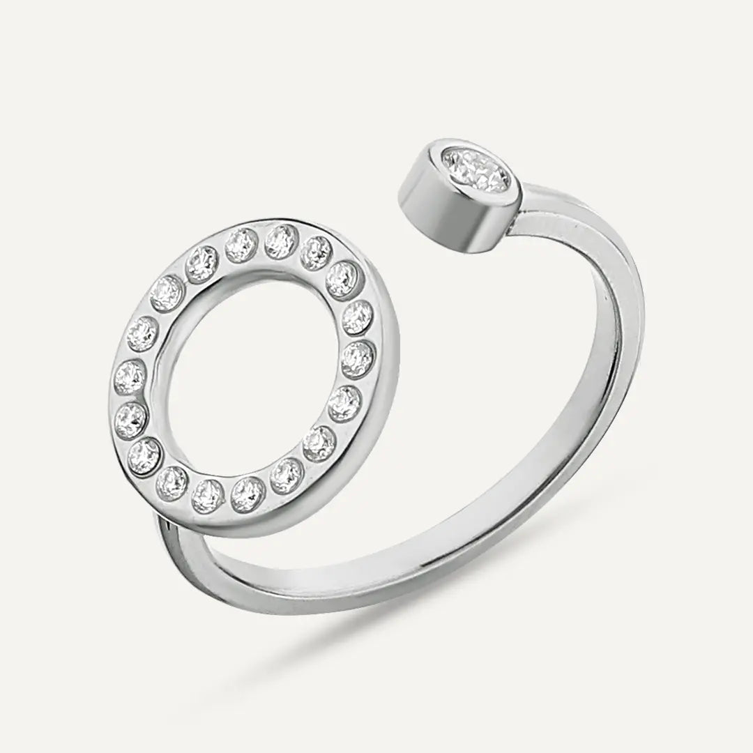 Vibes | Pavé Circle Adjustable Ring | White Gold-Plated