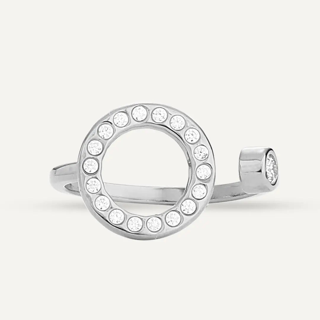 Vibes | Pavé Circle Adjustable Ring | White Gold-Plated