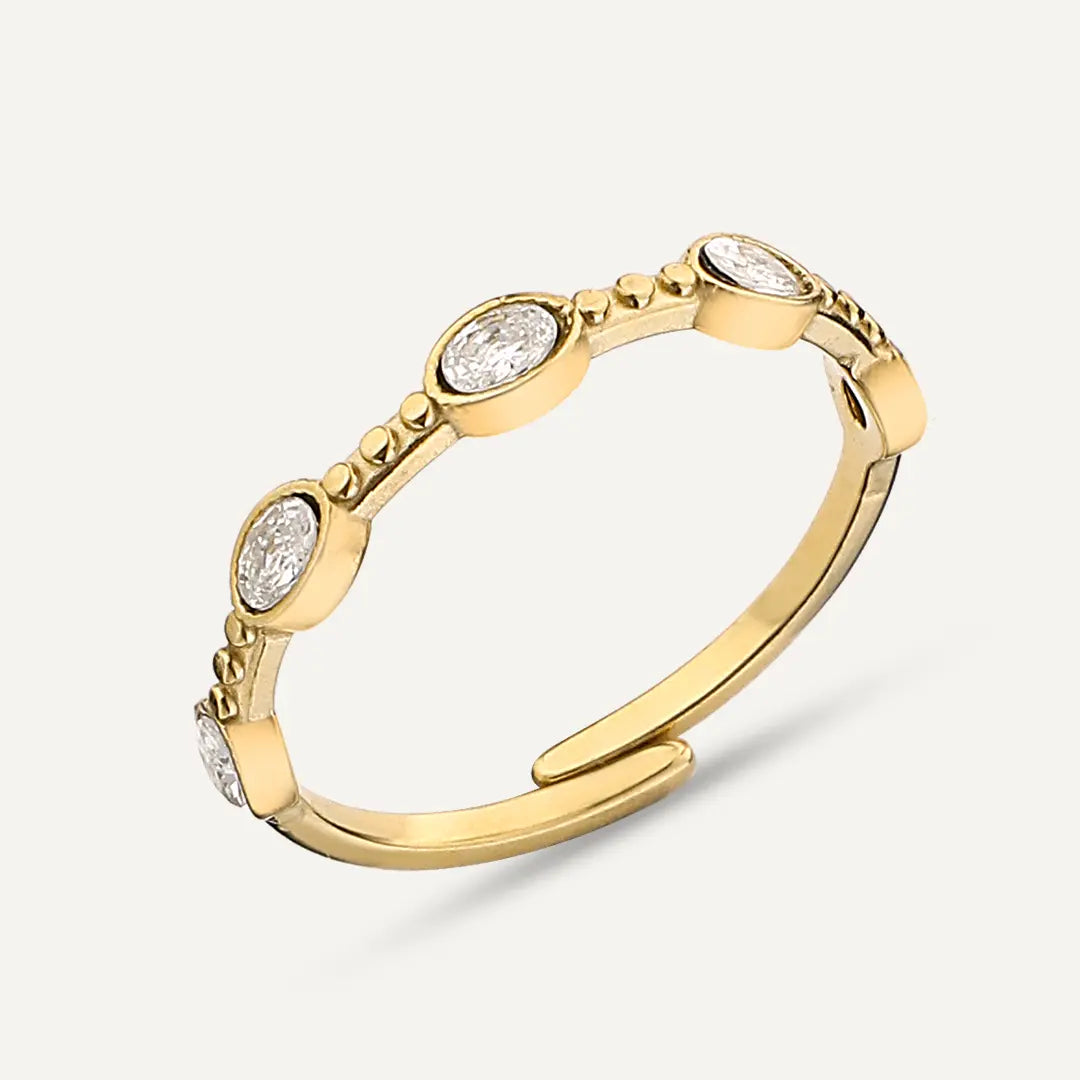 Vibes | Crystal Bezel-Set Oval Adjustable Ring | 18K Gold-Plated