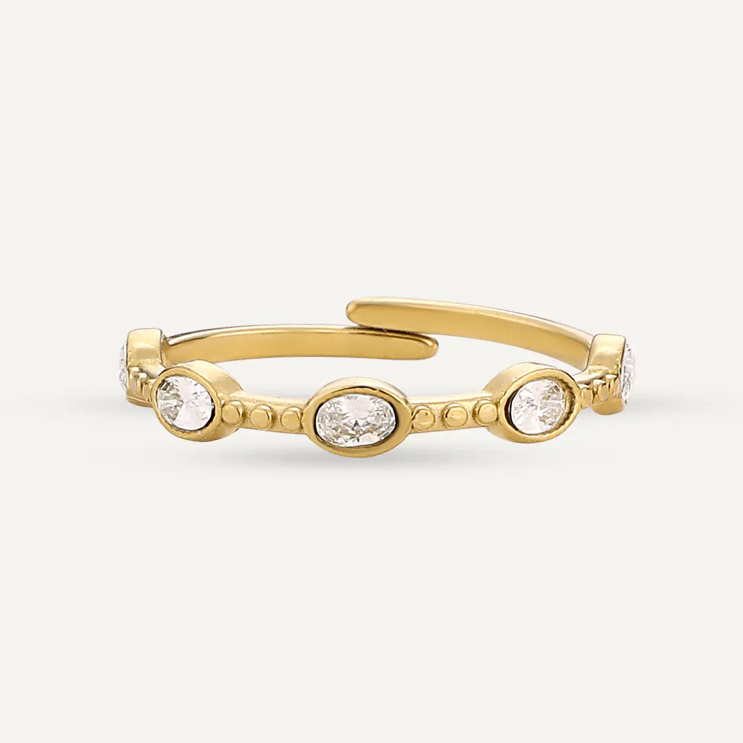 Vibes | Crystal Bezel-Set Oval Adjustable Ring | 18K Gold-Plated
