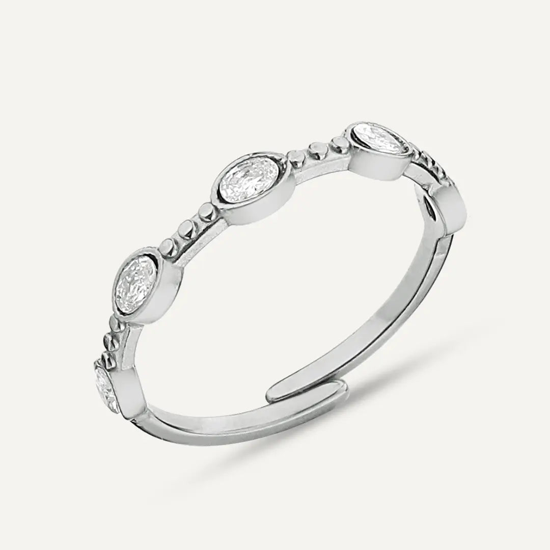 Vibes | Crystal Bezel-Set Oval Adjustable Ring | White Gold-Plated