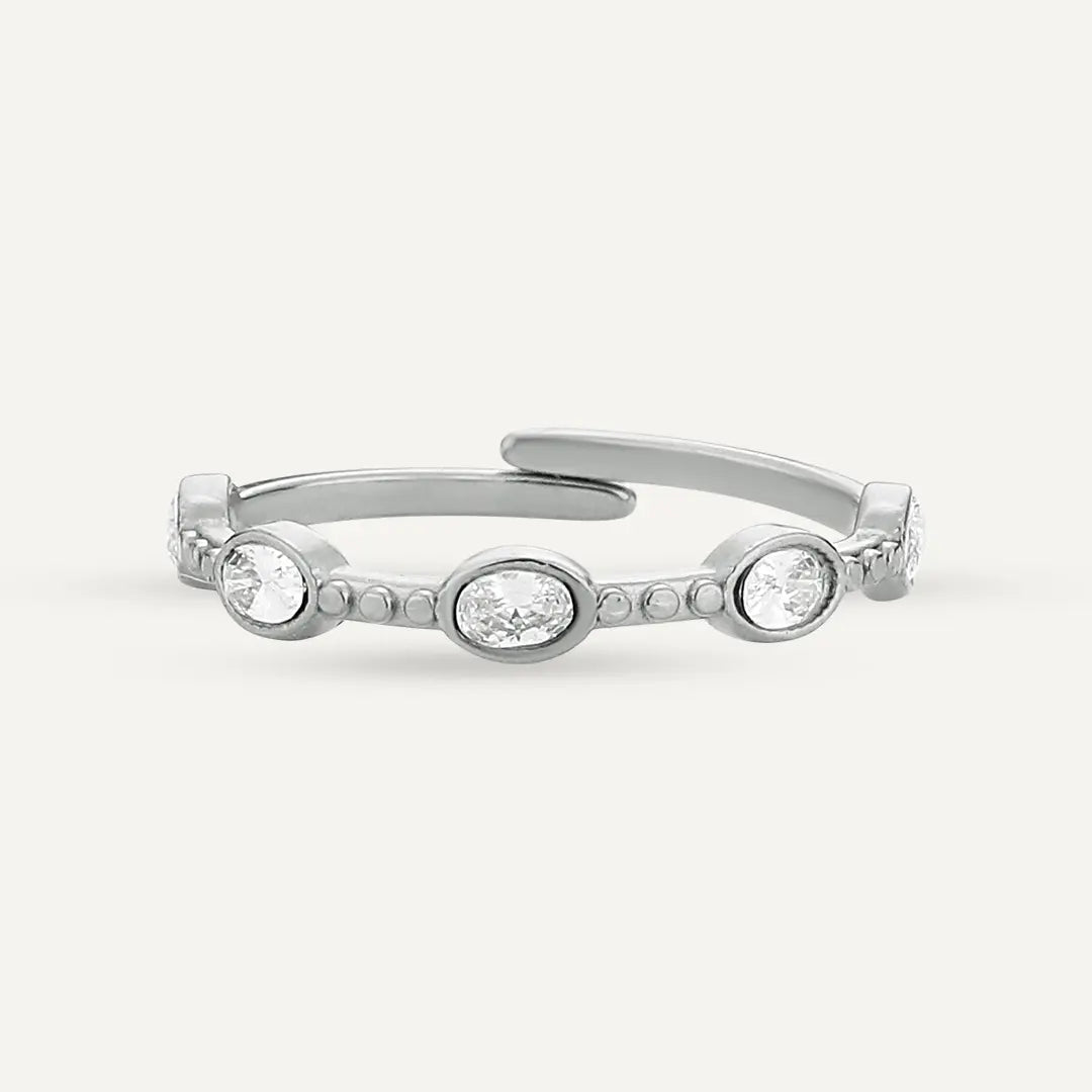 Vibes | Crystal Bezel-Set Oval Adjustable Ring | White Gold-Plated