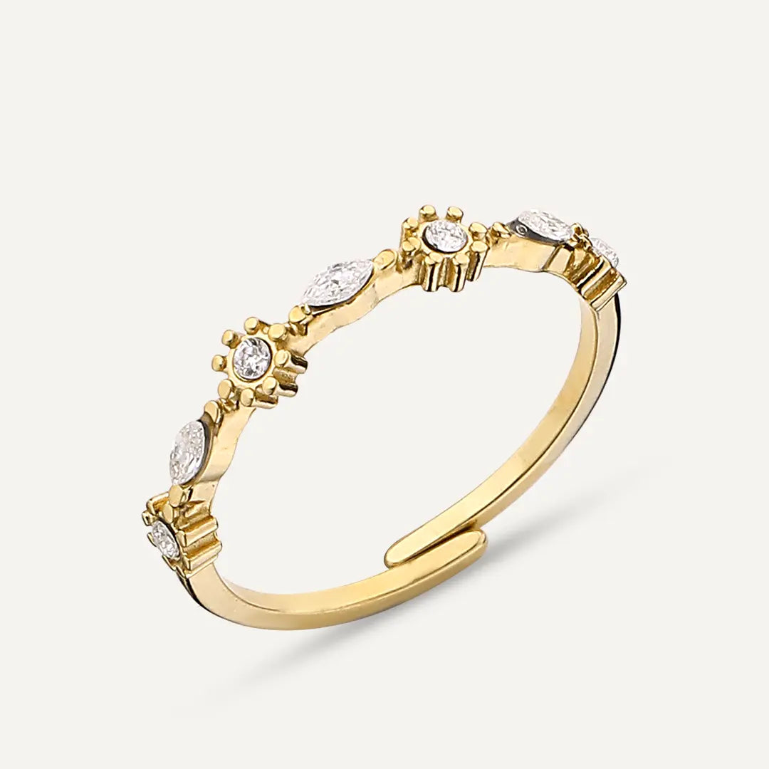 Vibes | Alternating Marquise and Flower Adjustable Ring | 18K Gold-Plated