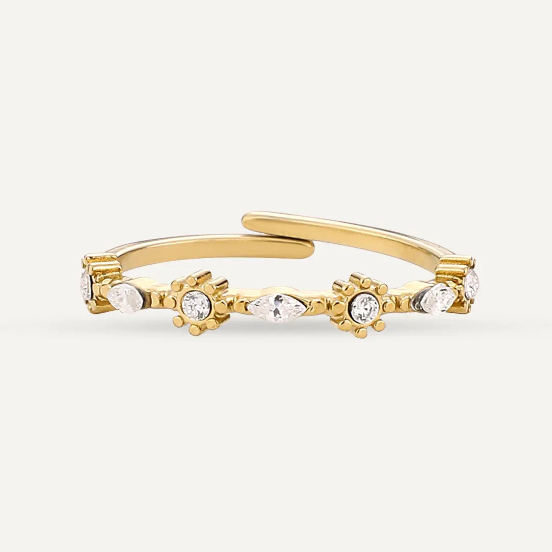 Vibes | Alternating Marquise and Flower Adjustable Ring | 18K Gold-Plated