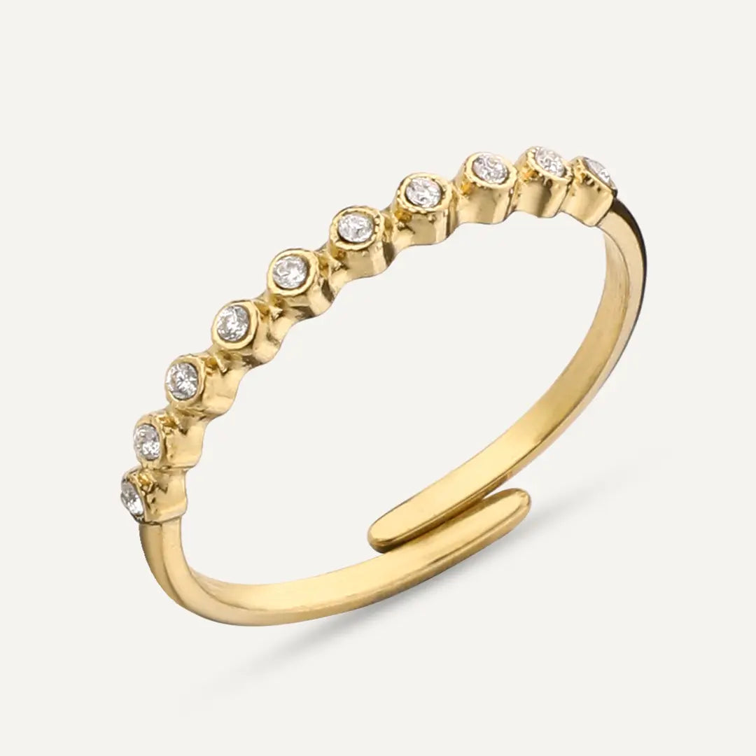 Vibes | Bezel-Set Spaced Crystal Adjustable Ring | 18K Gold-Plated