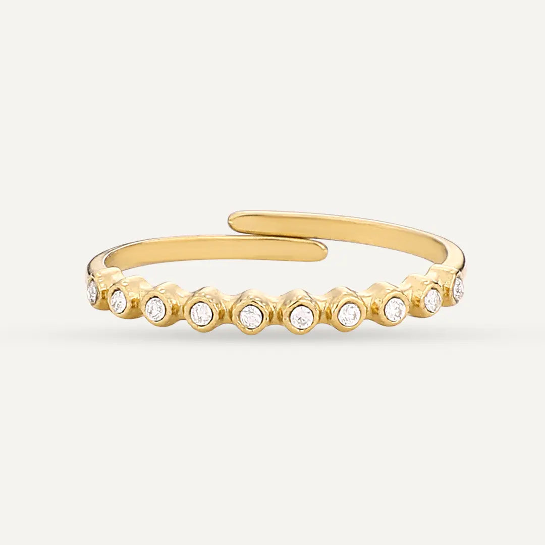 Vibes | Bezel-Set Spaced Crystal Adjustable Ring | 18K Gold-Plated