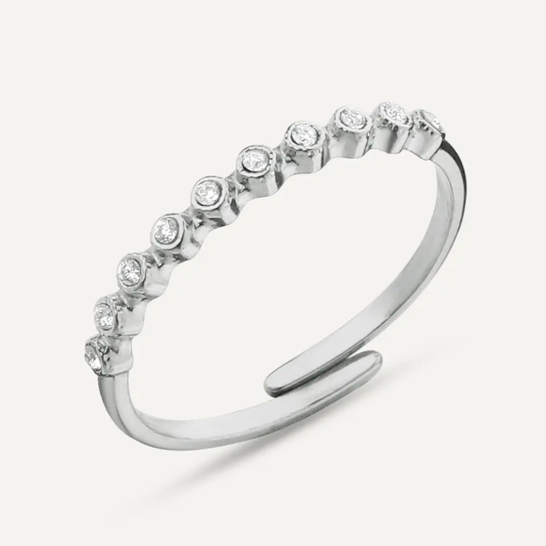 Vibes | Bezel-Set Spaced Crystal Adjustable Ring | White Gold-Plated