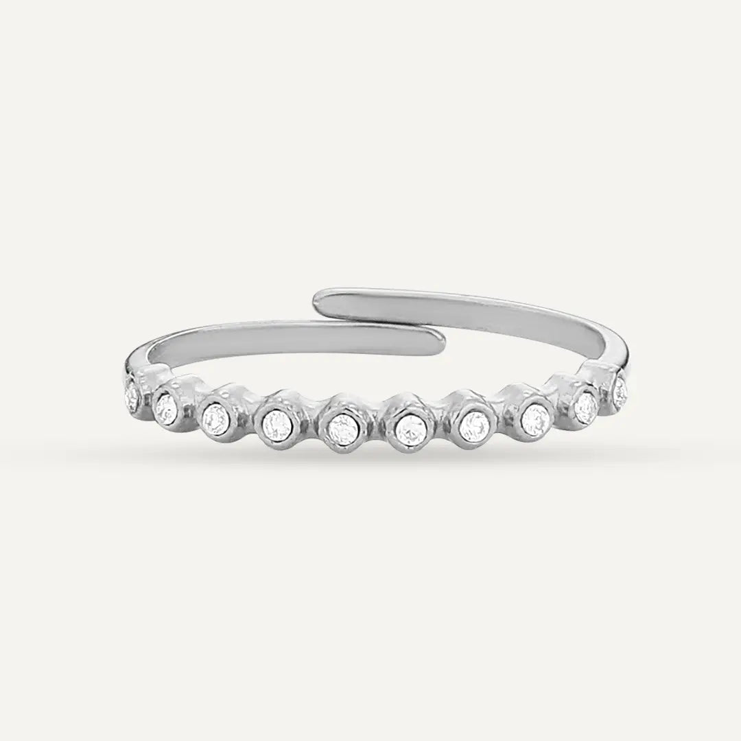 Vibes | Bezel-Set Spaced Crystal Adjustable Ring | White Gold-Plated