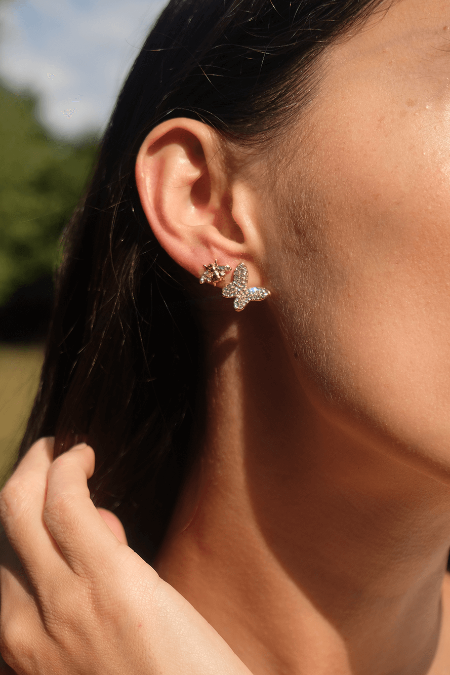 Vibes | Crystal Butterfly Post Earrings | 18K Gold-Plated