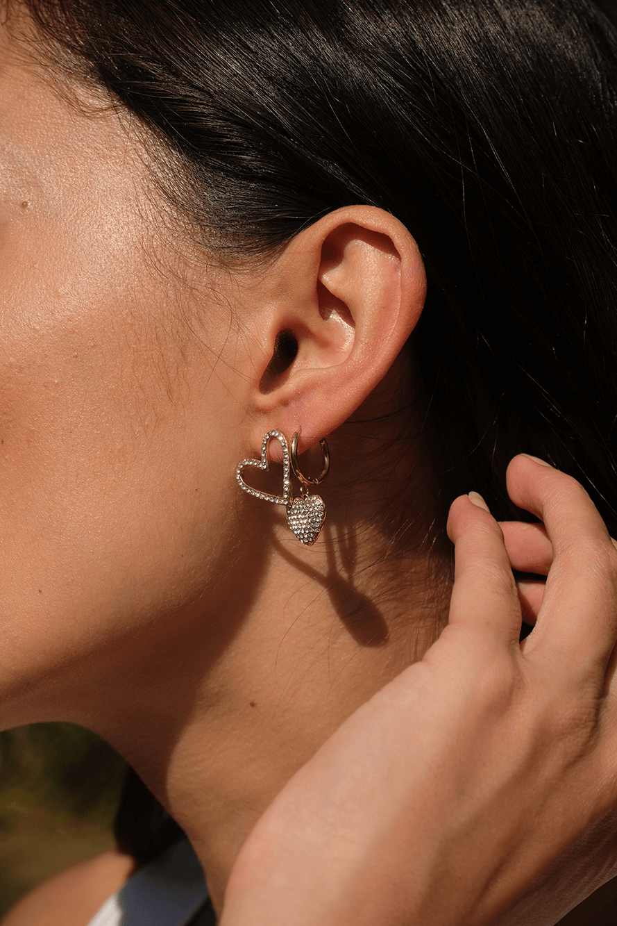 Vibes | Crystal Heart Hoop Lever Earrings | 18K Gold-Plated