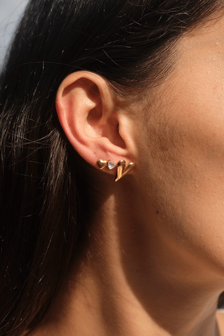 Vibes | Dual Heart & Crystal Post Earrings | 18K Gold-Plated