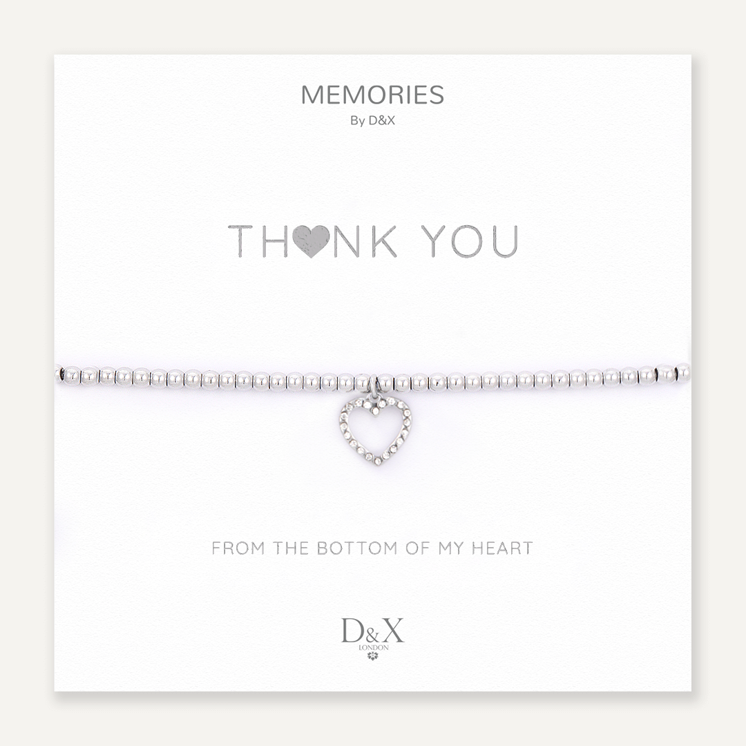 Memories: "THANK YOU" | Heart Bracelet | White Gold-Plated