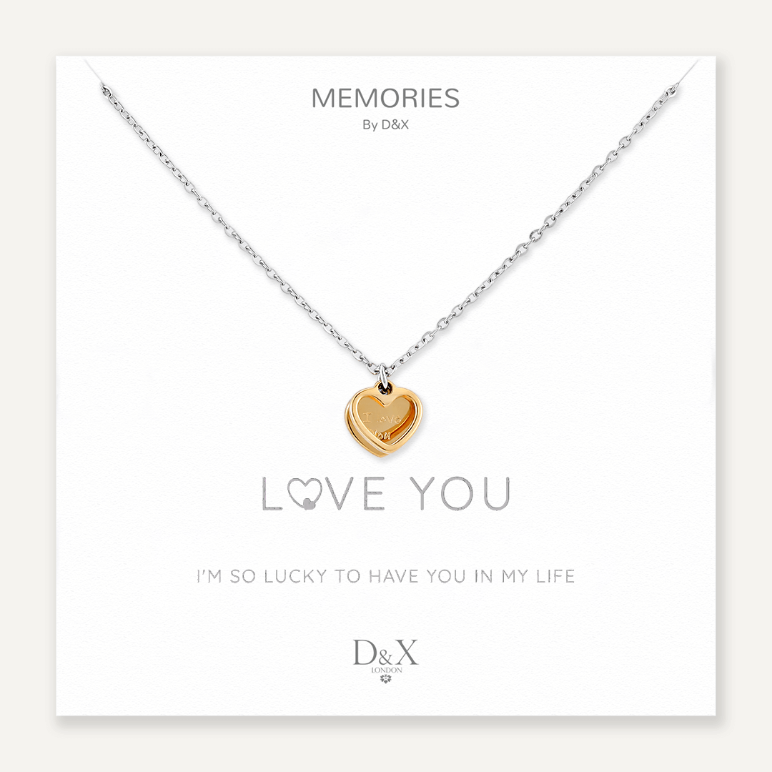 Memories: "LOVE YOU" | Heart Necklace | White Gold & 18K Gold-Plated