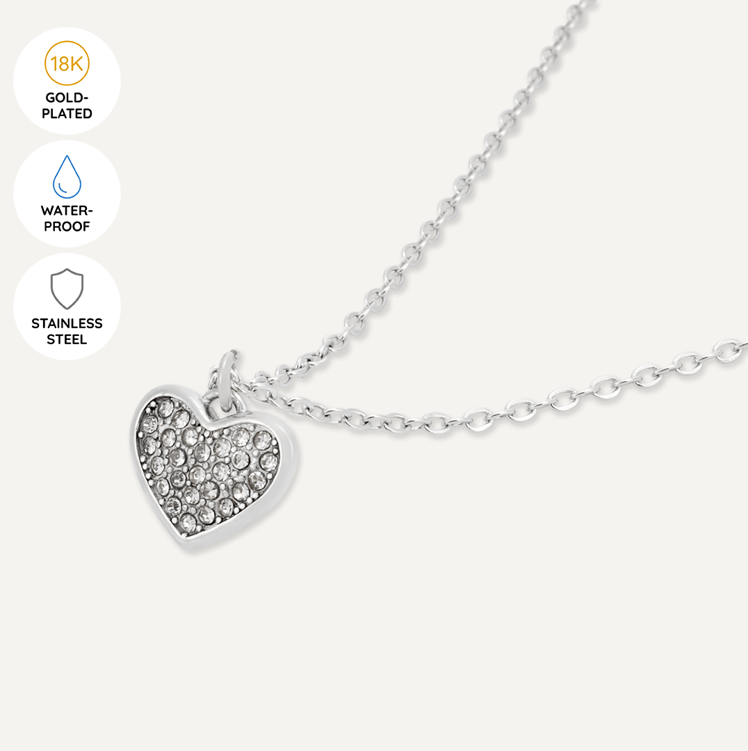 Memories: "THINKING OF YOU" | Heart Necklace | White Gold-Plated