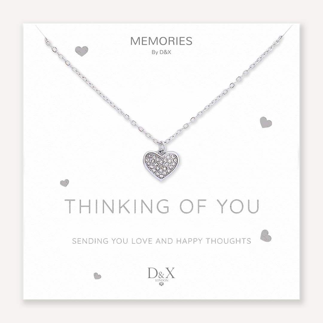 Memories: "THINKING OF YOU" | Heart Necklace | White Gold-Plated