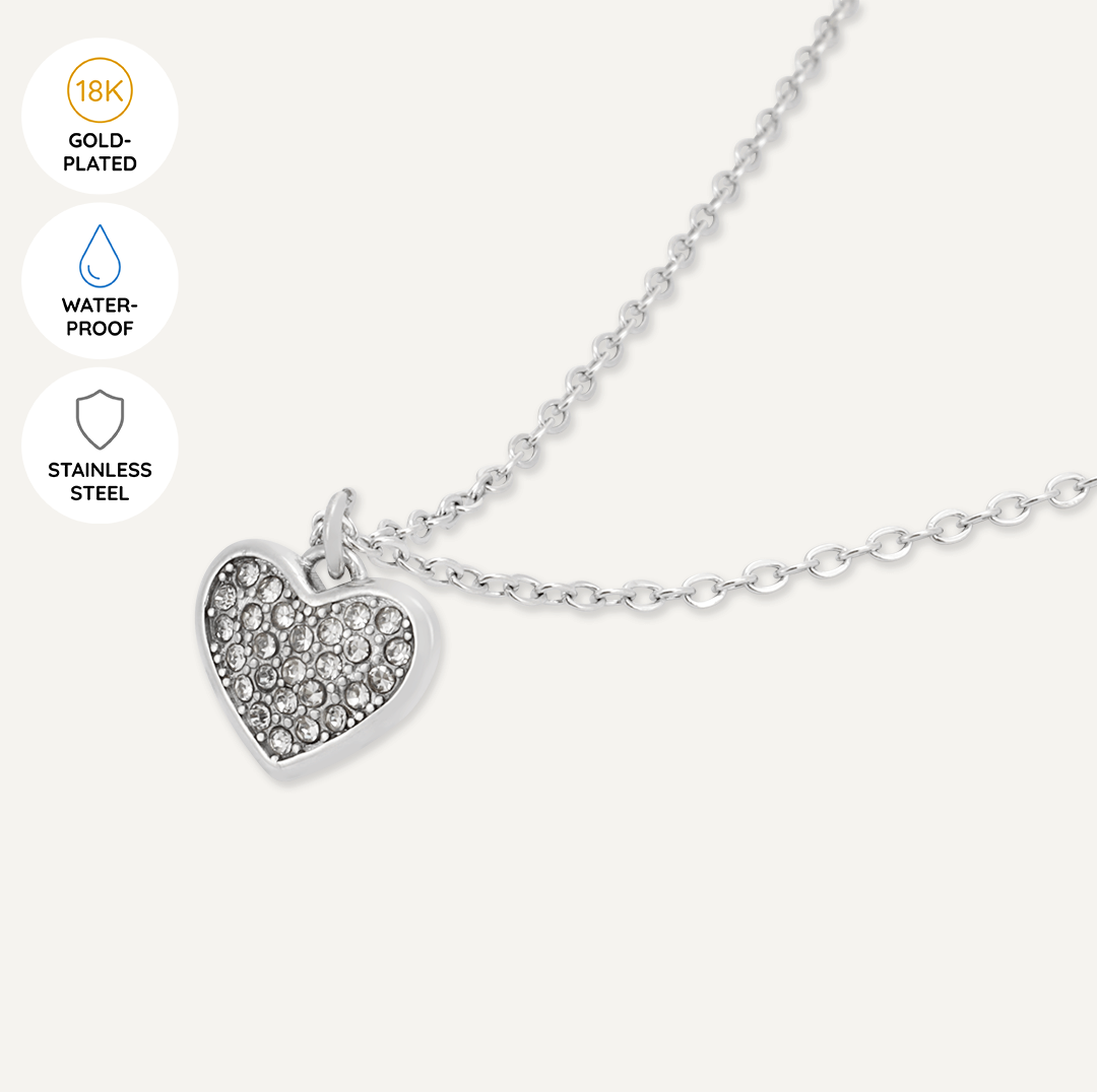 Memories: "WITH LOVE" | Heart Necklace | White Gold-Plated