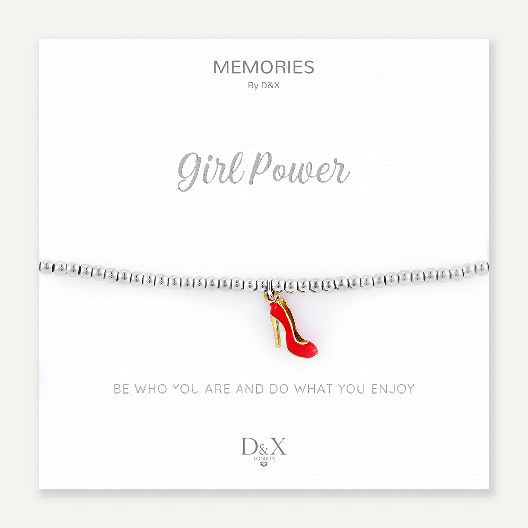 Memories: "GIRL POWER" | Red Heel Bracelet | White Gold-Plated | Multi-Colour