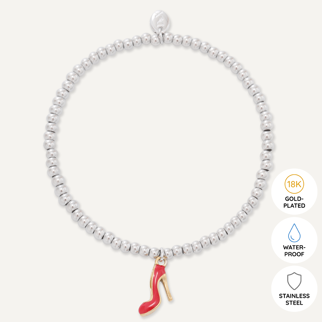 Memories: "GIRL POWER" | Red Heel Bracelet | White Gold-Plated | Multi-Colour