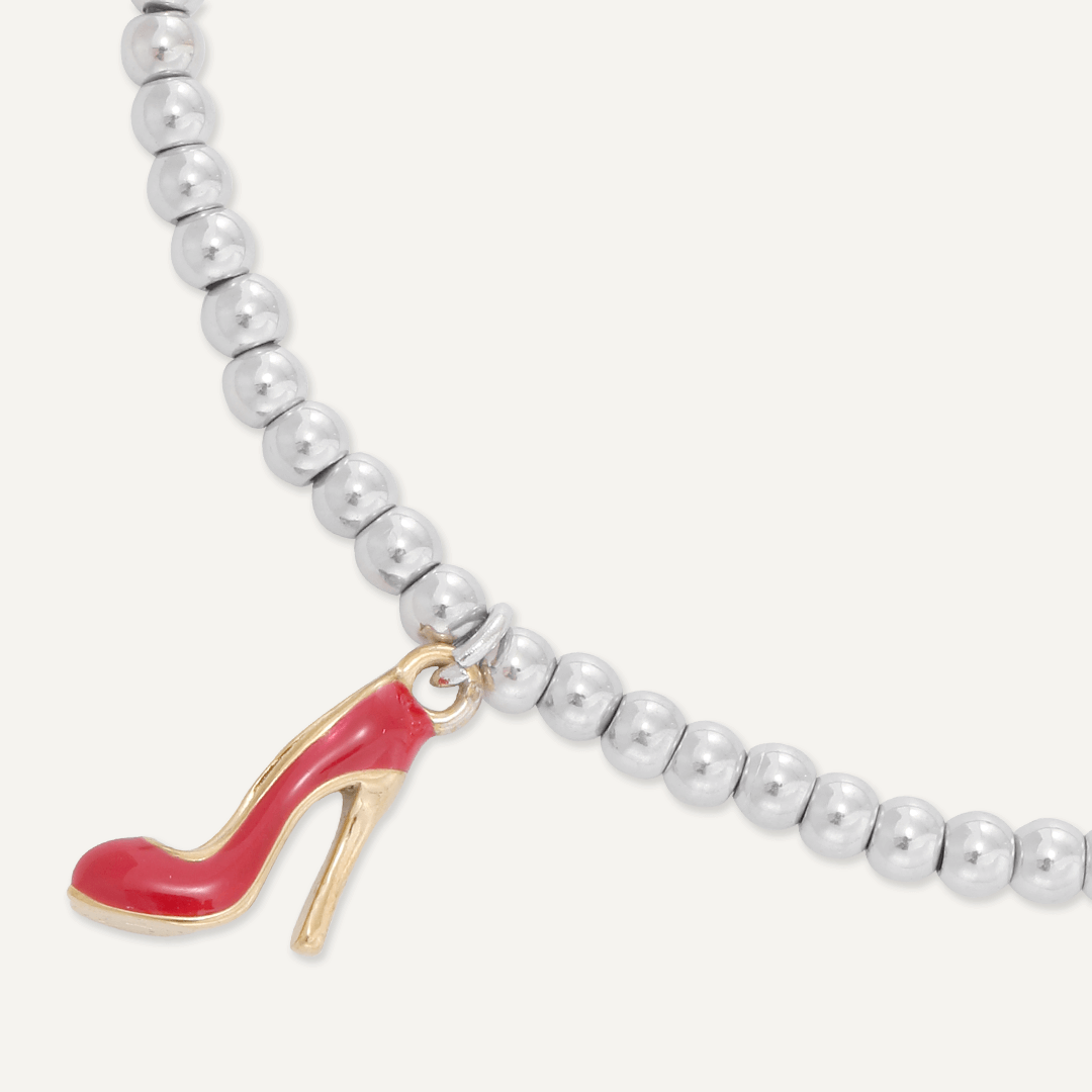 Memories: "GIRL POWER" | Red Heel Bracelet | White Gold-Plated | Multi-Colour