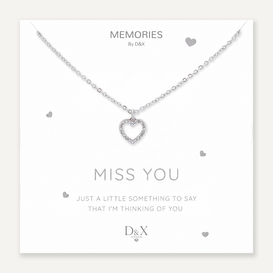 Memories: "MISS YOU" | Heart Necklace | White-Gold-Plated