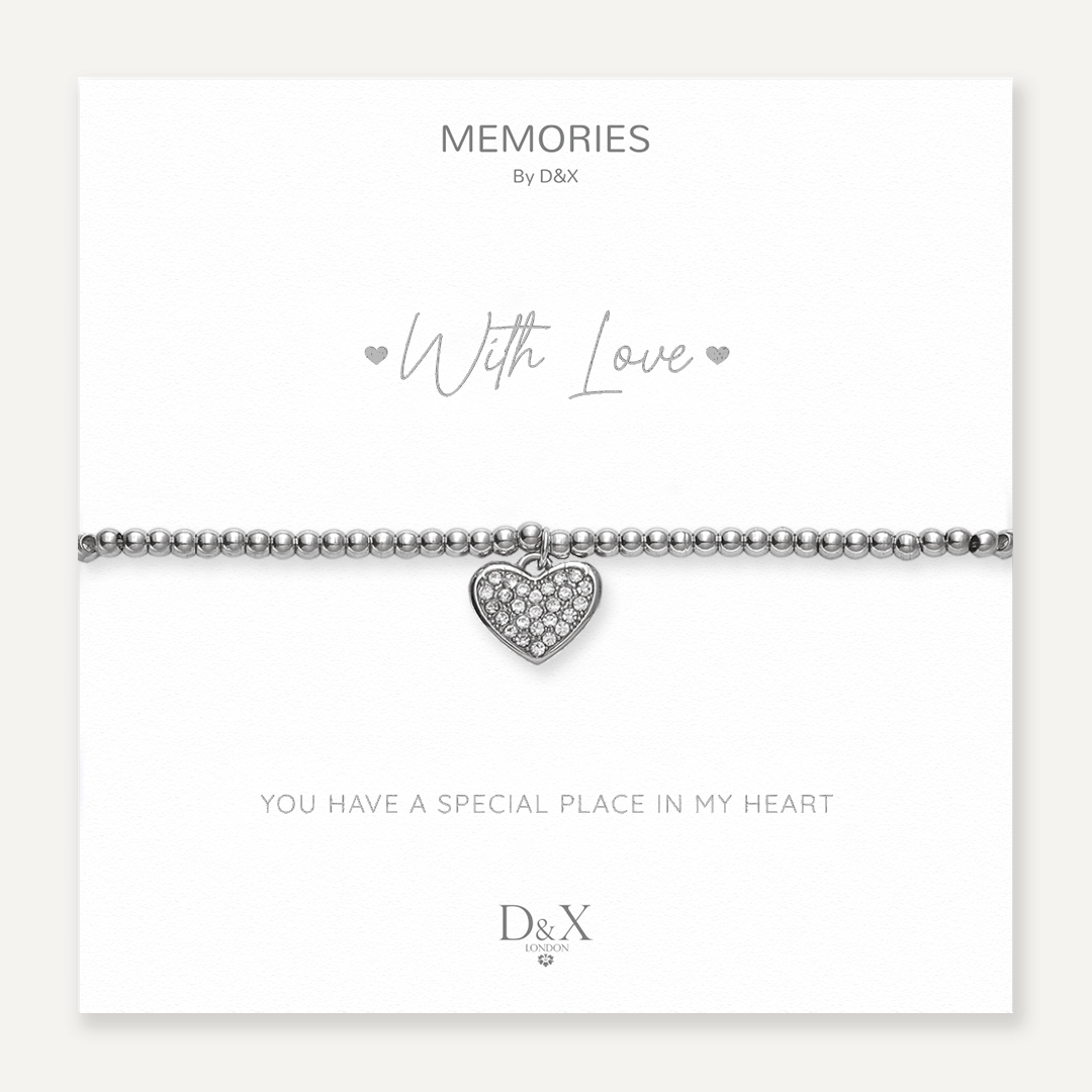 Memories: "WITH LOVE" | Heart Bracelet | White Gold-Plated