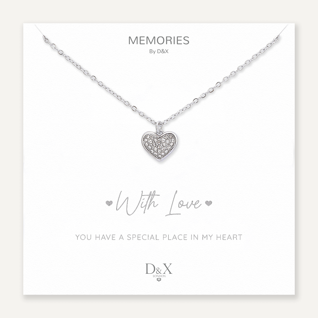 Memories: "WITH LOVE" | Heart Necklace | White Gold-Plated