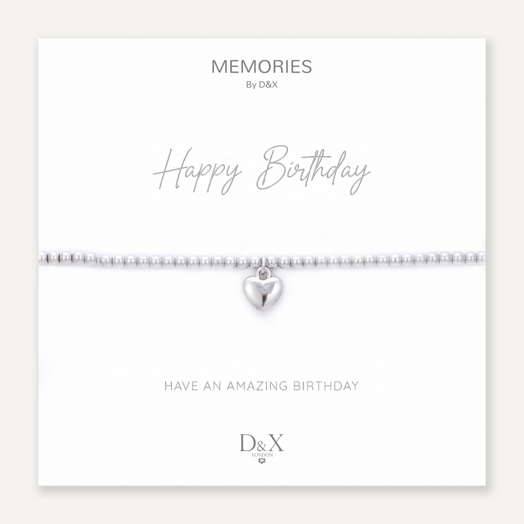 Memories: "HAPPY BIRTHDAY" | Heart Bracelet | White Gold-Plated