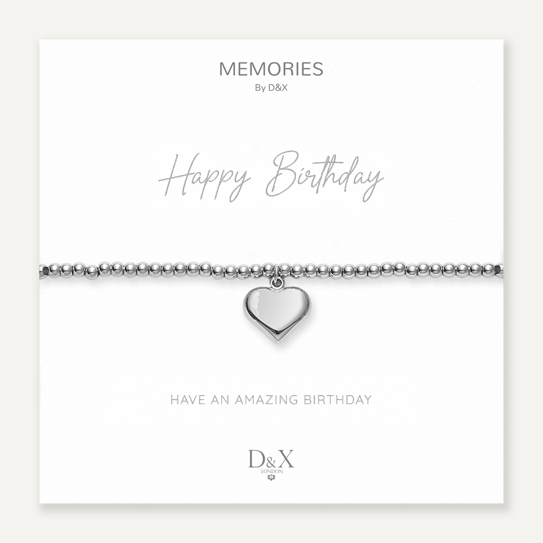 Memories: "HAPPY BIRTHDAY" | Heart Bracelet | White Gold-Plated