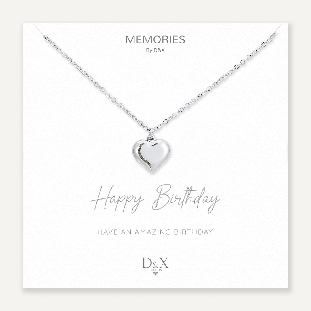 Memories: "HAPPY BIRTHDAY" | Heart Necklace | White Gold-Plated