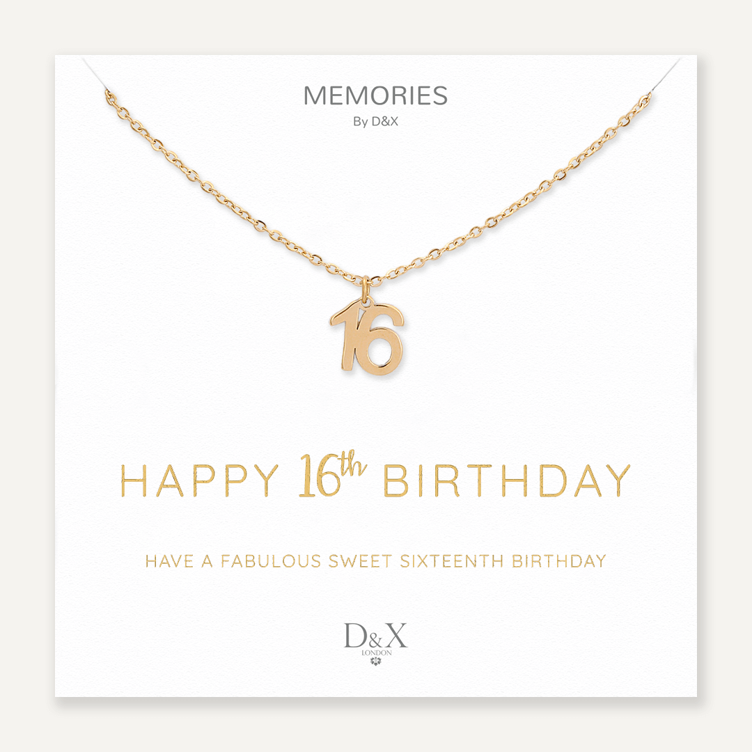 Memories: "HAPPY 16TH BIRTHDAY" | Number 16 Necklace | 18K Gold-Plated