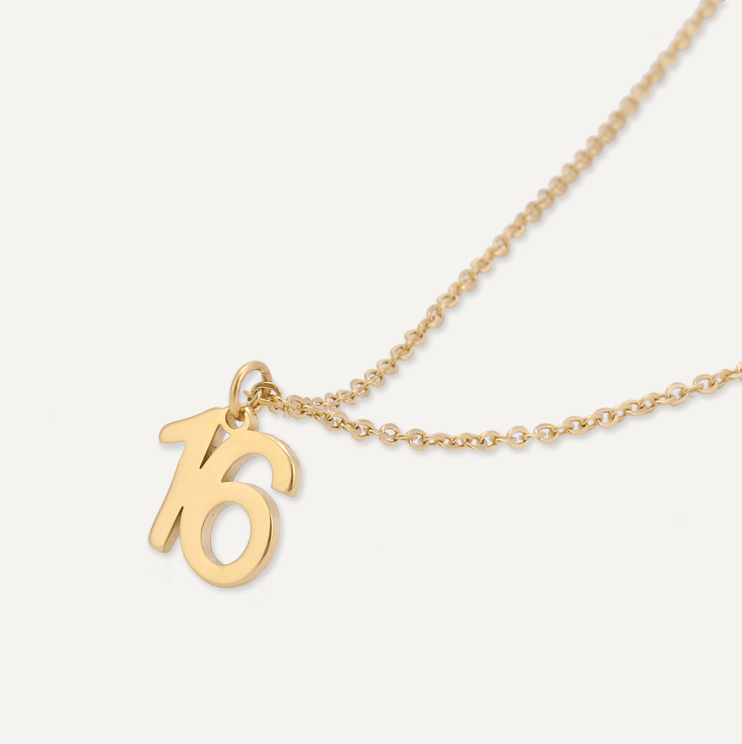 Memories: "HAPPY 16TH BIRTHDAY" | Number 16 Necklace | 18K Gold-Plated