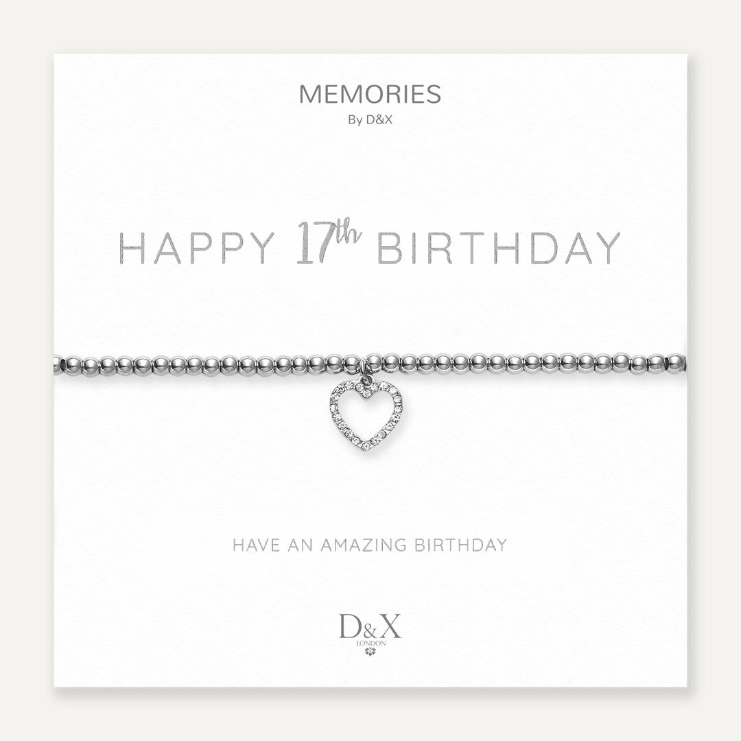 Memories: "HAPPY 17TH BIRTHDAY" | Heart Bracelet | White Gold-Plated
