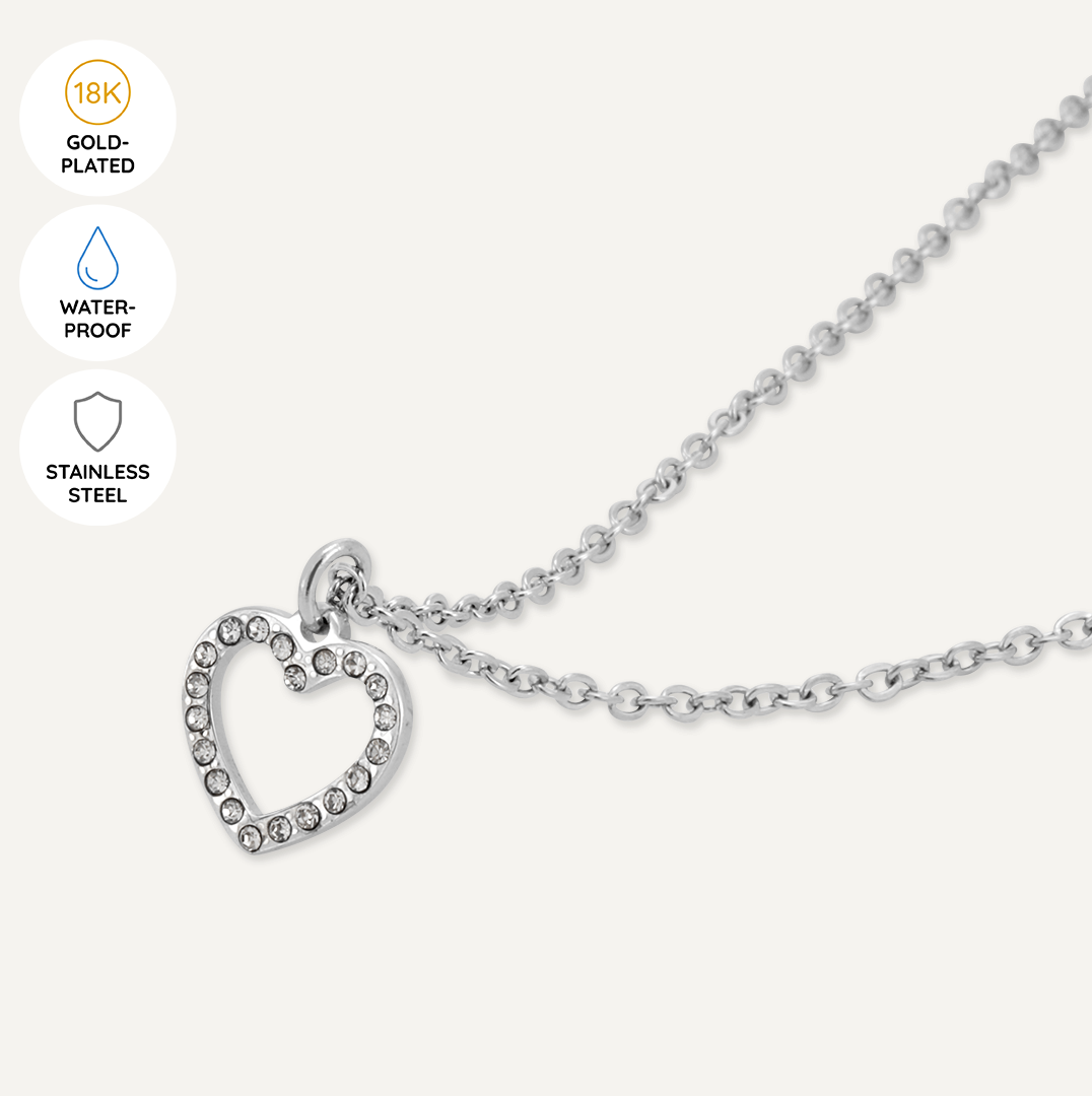 Memories: "MISS YOU" | Heart Necklace | White-Gold-Plated